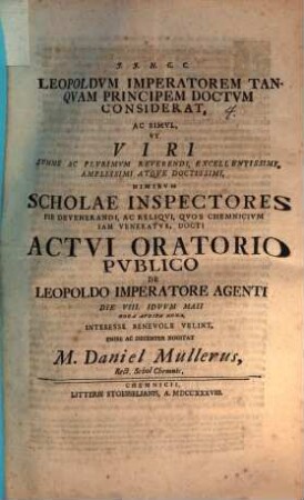 Leopoldum imperatorem tanquam principem doctum considerat