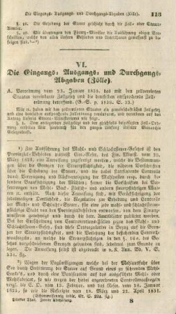 VI. Die Eingangs- Ausgangs- und Durchgangs-Abgaben (Zölle)