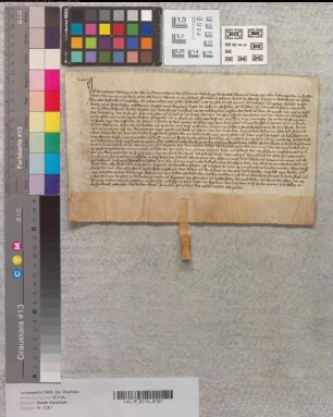Der Richter Hermann Mynnenprys zu Wiedenbrück bekundet, daß Heinrich de Schryver dem Kloster Marienfeld Land vor Wiedenbrück verkauft habe. Zeugen: Goswin Mollenerynck, Kanoniker zu Wiedenbrück, Hennike Slutere, Johann Semman.