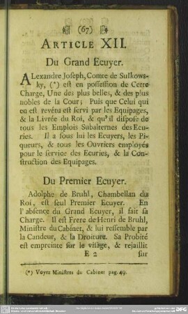 Article XII. Du Grand Ecuyer