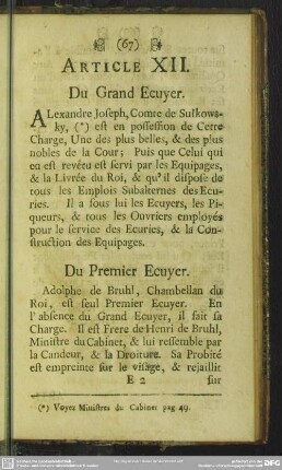 Article XII. Du Grand Ecuyer