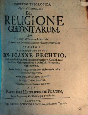 Disp. theol. ad Jos. IX. et II. Sam. XXI., de religione Gibeonitarum