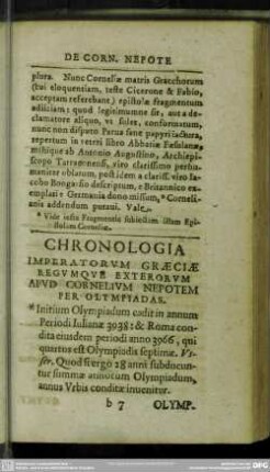 Chronologia Imperatorum Graeciae Regumque Exteriorum Apud Cornelium Nepotem Per Olympiadas