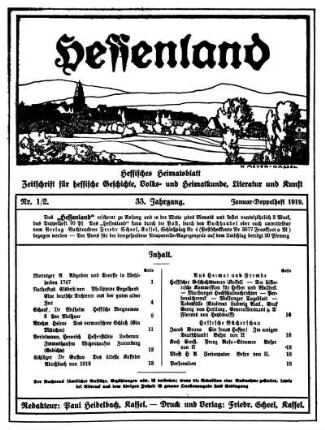 33.1919: Hessenland : hessisches Heimatblatt ; Zeitschrift für hessische Geschichte, Volks-und Heimatkunde, Literatur und Kunst