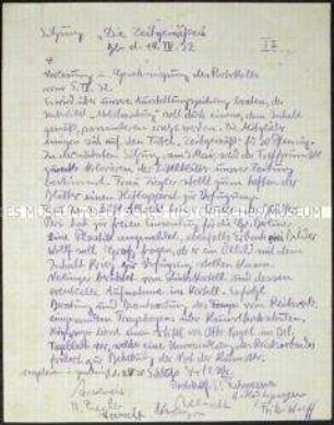 Handschriftliches Protokoll einer Mitgliederversammlung der Künstlervereinigung "Die Zeitgemäßen" (Die Abstrakten) - Sachkonvolut