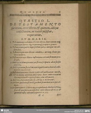 Quaestio I. De Testamento parentum inter liberos, & quaenam adeius confectionem ut valide subsistat, requirantur