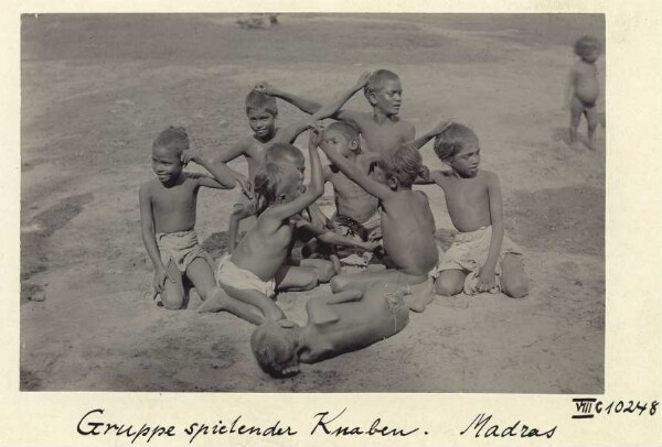 Group of boys playing. Madras. Folk types South India. B 281. 46