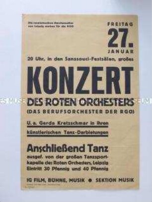 Maueranschlag zur Ankündigung eines Konzertes des Orchesters der RGO
