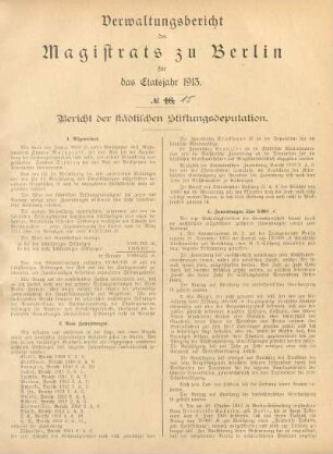 No. 15. Bericht der städtischen Stiftungsdeputation