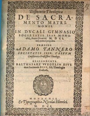 Disputatio theologica de sacramento matrimonii