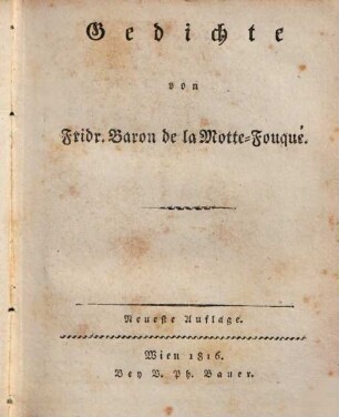Gedichte, 1. (1816). - 224 S., 1 Stich
