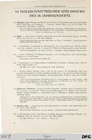 VI. Holzschnittbücher und Drucke des 16. Jahrhunderts (Nr. 218-345)