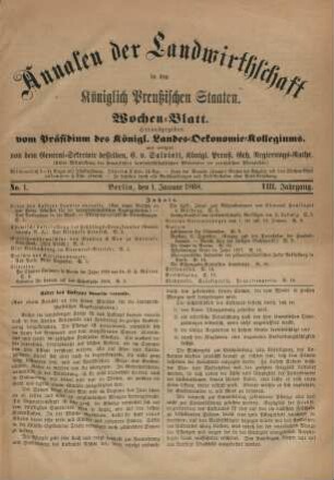 No. 1. Berlin, den 1. Januar 1868. VIII. Jahrgang.
