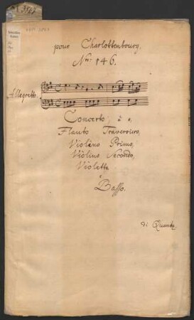Konzerte; fl, strings, bc; E-Dur; QV 5:108