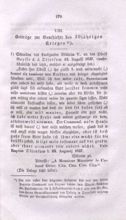 VIII. Beiträge zur Geschichte des 30jährigen Krieges.