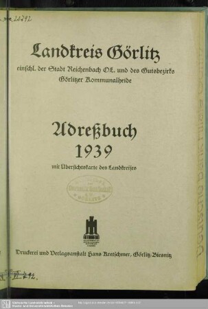 1939: Adreßbuch für den Landkreis Görlitz