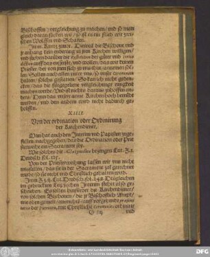XIIII. Von der ordination oder Ordinirung der Kirchendiener.