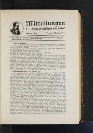 Mitteilungen der "Fichte-Gesellschaft von 1914" Viertes Blatt. Januar/ Februar 1917.