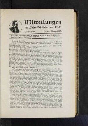 Mitteilungen der "Fichte-Gesellschaft von 1914" Viertes Blatt. Januar/ Februar 1917.