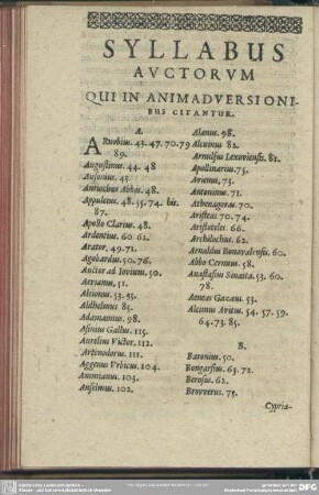 Syllabus Auctorum Qui In Animadversionibus Citantur