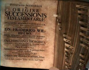 Disputatio Inauguralis De Origine Successionis Testamentariae