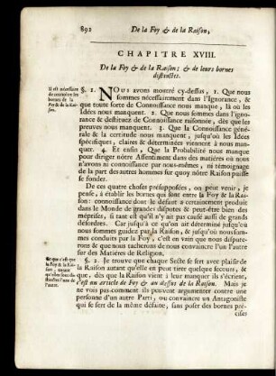 Chapitre XVIII. De la Foy & de la Raison; & de leurs bornes distinctes