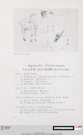Aquarelle, Zeichnungen / Graphik und Bildhauerwerke