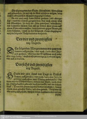 Den vier und zwentzigsten tag Augusti. - Den neundten tag Septembris