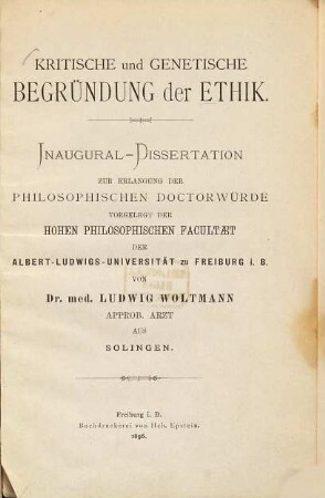 Kritische und genetische Begründung der Ethik