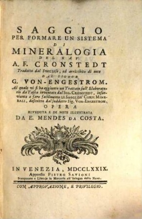 Saggio per formare sistema di mineralogia