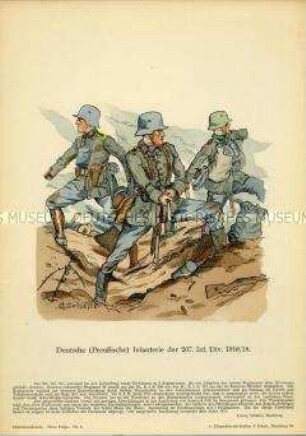 Uniformdarstellung, Infanteristen im Kampf, Deutsches Kaiserreich, 1916/1918.