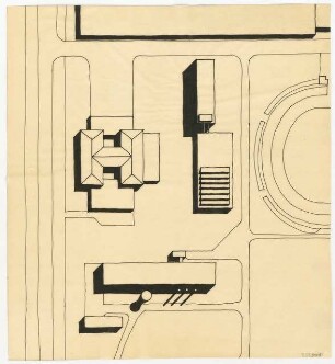 Hochschulbibliothek, Karlsruhe Neubau: Vorprojekt: Erweiterung der Mensa und Neubau Hochschulbibliothek. Lageplan, 1:1000