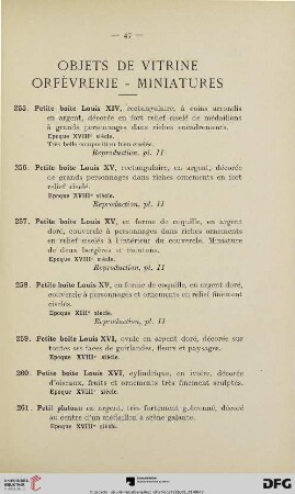 Objets de vitrine. Orfèvrerie-Miniatures (Nr. 255-296)