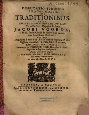 Disputatio Iuridica Inauguralis, De Traditionibus