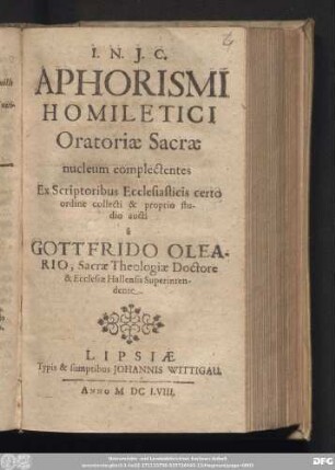 Aphorismi Homiletici Oratoriae Sacrae nucleum complectentes
