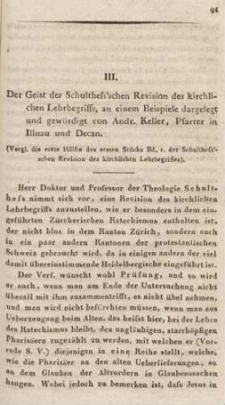 91-129 Der Geist der Schulthess'schen Revision des kirchlichen Lehrbegriffs, an einem Beispiele dargelegt und gewürdigt