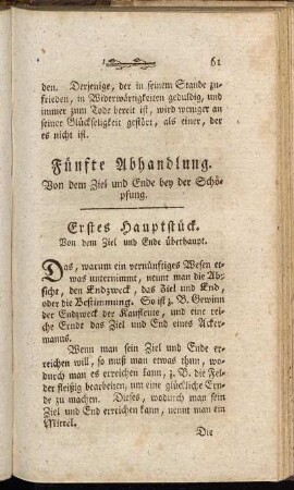 Erstes Hauptstück. Von dem Ziel und Ende überhaupt.