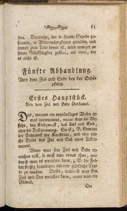 Erstes Hauptstück. Von dem Ziel und Ende überhaupt.