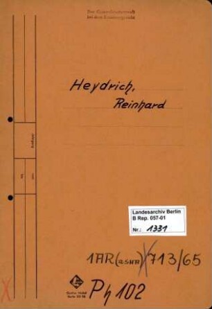 Personenheft Reinhard Heydrich (*07.03.1904, + 05.06.1942), SS-Gruppenführer, Leiter des RSHA