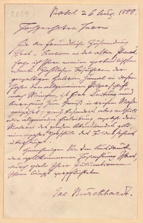 Jacob Burckhardt (1818 - 1897) Autographen: Briefe von Jacob Burckhardt an verschiedene Adressaten - BSB Autogr.Cim. Burckhardt, Jakob, 2. Jacob Burckhardt (1818 - 1897) Autographen: Brief von Jacob Burckhardt an Georg Hirth - BSB Autogr.Cim. Burckhardt, Jakob.2