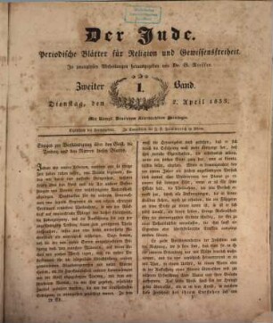 Der Jude : ein Journal für Gewissens-Freiheit, 2. 1833