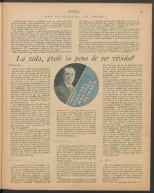 La vida, ¿vale la pena de ser vivida? : Una encuesta de "El Hogar"