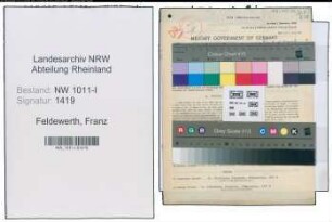 Entnazifizierung Franz Feldewerth , geb. 04.10.1890 (Vorschlosser)