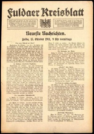 Erste Ausgabe vom Dienstag, den 13. Oktober 1914.