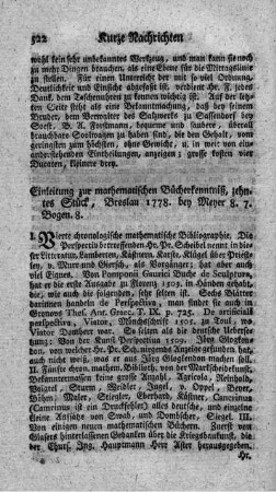 Einleitung zur mathematischen Bücherkenntniß. St.10.