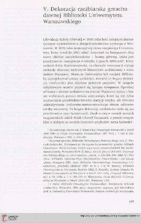 V. Dekoracja rzeźbiarska gmachu dawnej Biblioteki Uniwersytetu Warszawskiego
