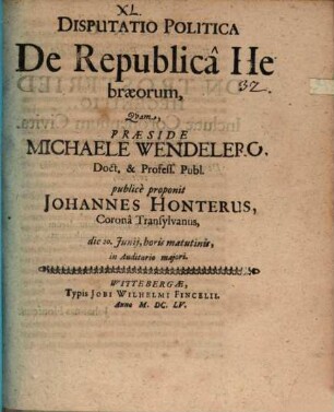 Disputatio Politica De Republica Hebraeorum