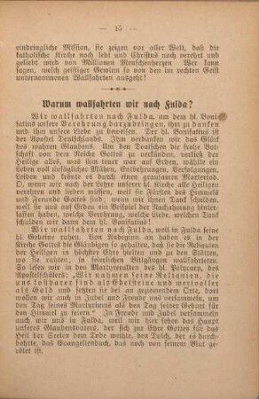 Warum wallfahrten wir nach Fulda?