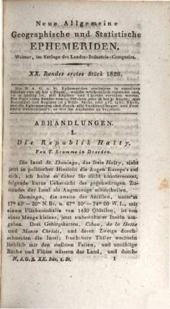 Neue allgemeine geographische und statistische Ephemeriden. 20. 1826