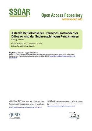 Aktuelle Befindlichkeiten: zwischen postmoderner Diffusion und der Suche nach neuen Fundamenten